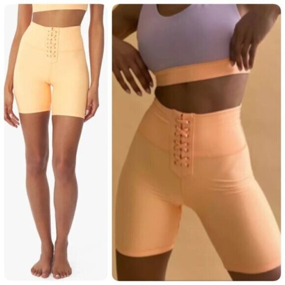 WeWoreWhat Revolve Ahtletic Womens Lace Up Biker Short SMALL in Peach Cobbler - Picture 1 of 4